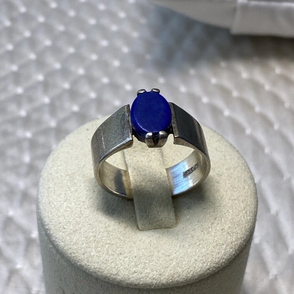 Sterling Silver 925 Ring with Blue Lapis Lazuli Cabochon